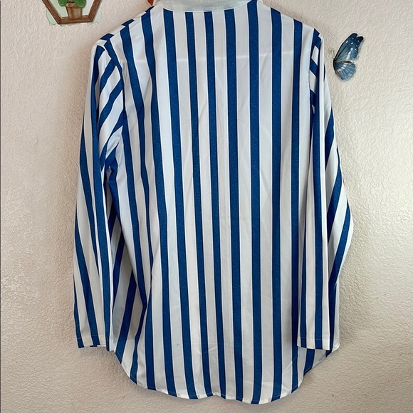 Blue and White Striped Blouse with Classic Collar - Picture 3 of 7